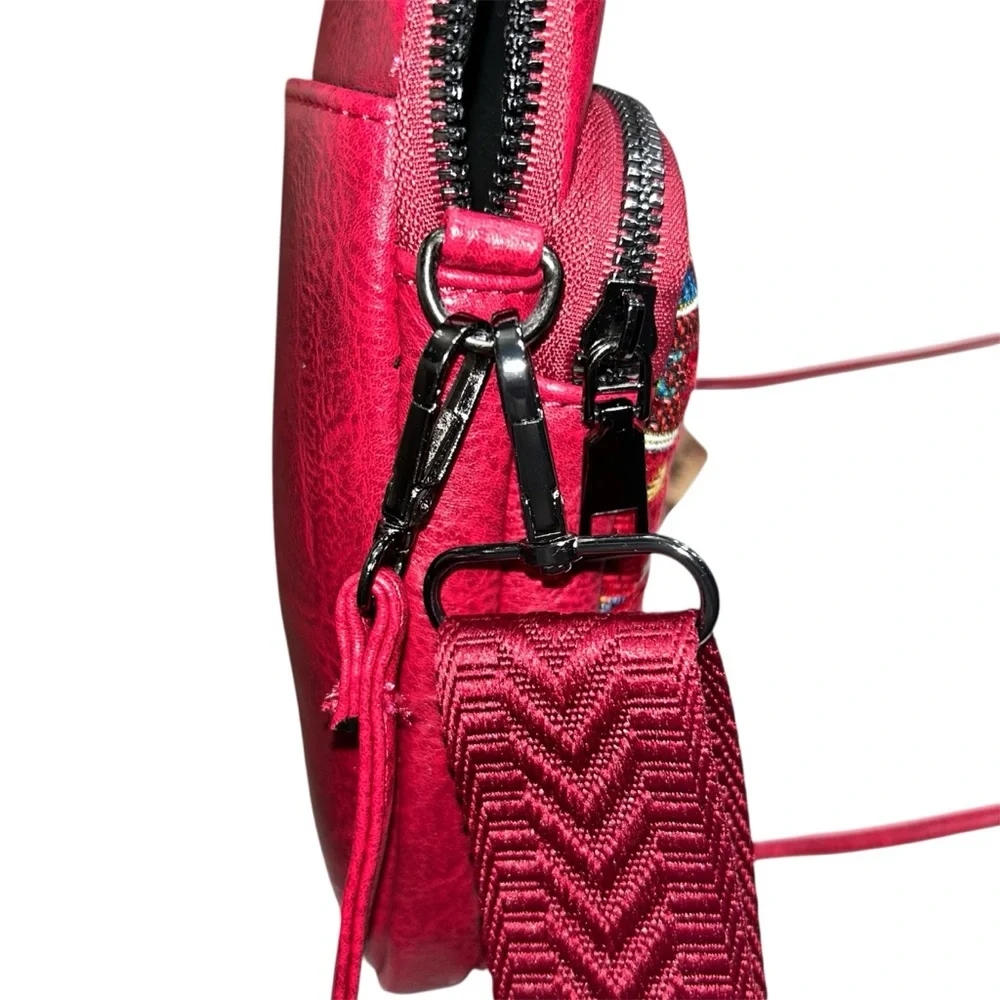 Bohemian Red Woven Patterned Cell Phone Crossbody Bag